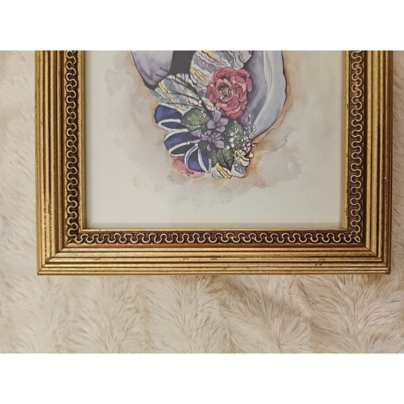 Vintage Peggy Abrams White Victorian Hat Art Print Matted With Gold Frame - Picture 3 of 8